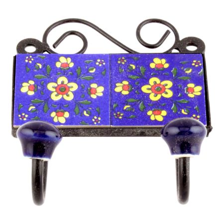 Navy Blue Yellow Tiny Flower Ceramic Tiles Hooks Online